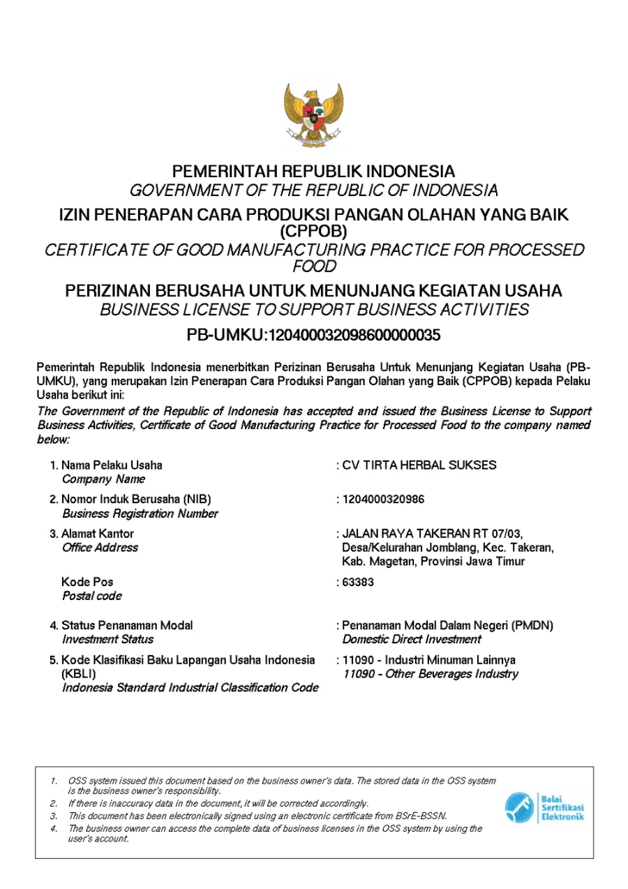 Sertifikat CPPOB Minuman Fermentasi