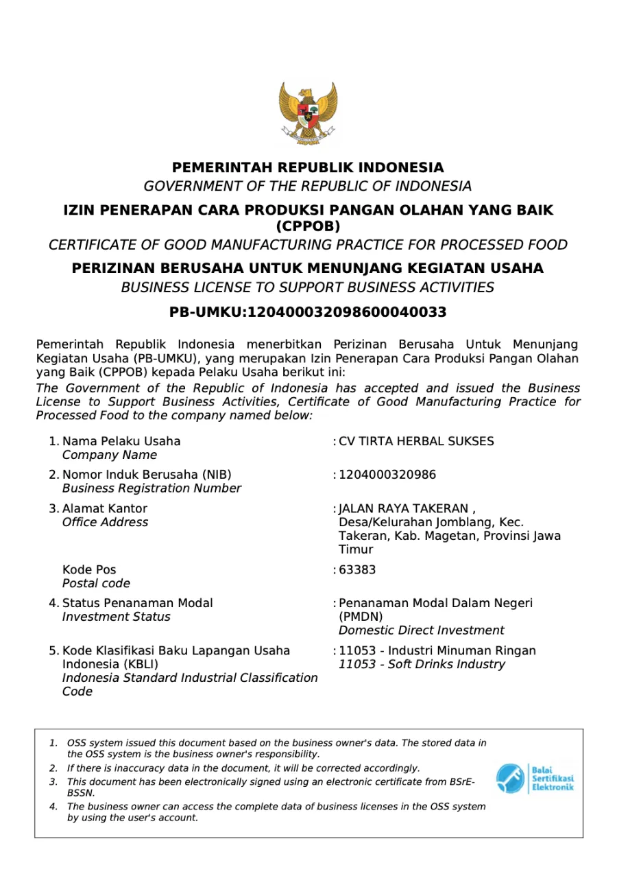 Sertifikat CPPOB Madu