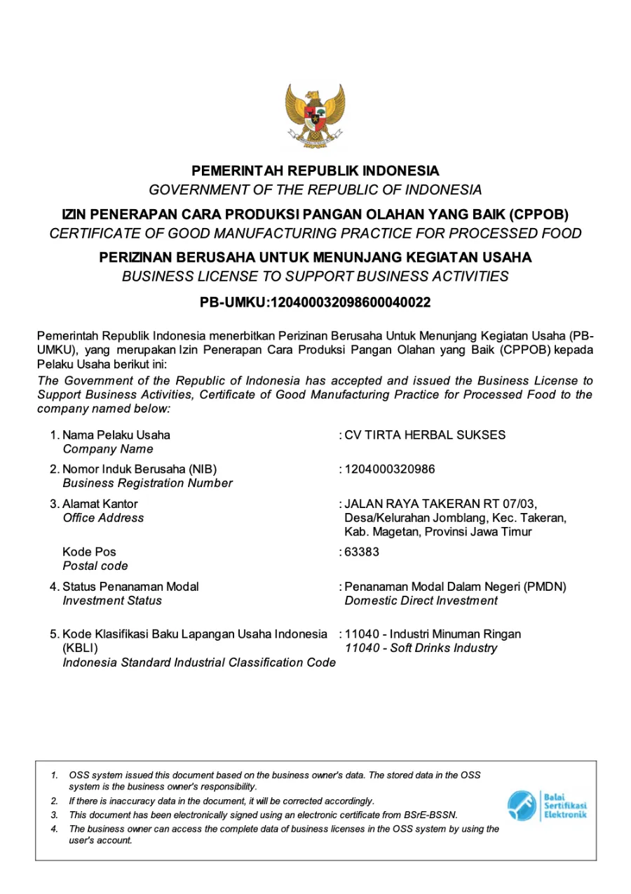 Sertifikat CPPOB Minuman Serbuk