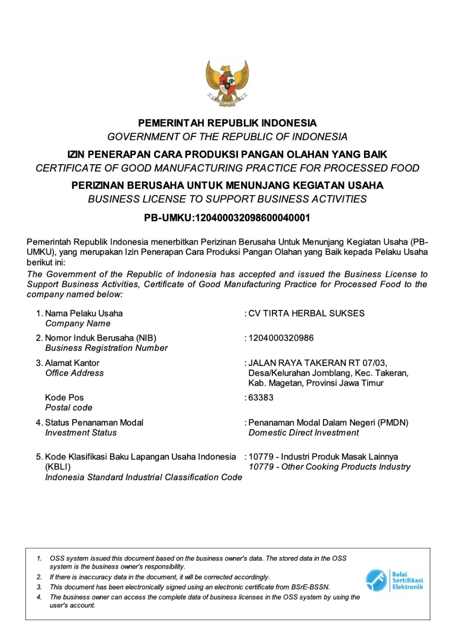 Sertifikat CPPOB Sirup dan Squash